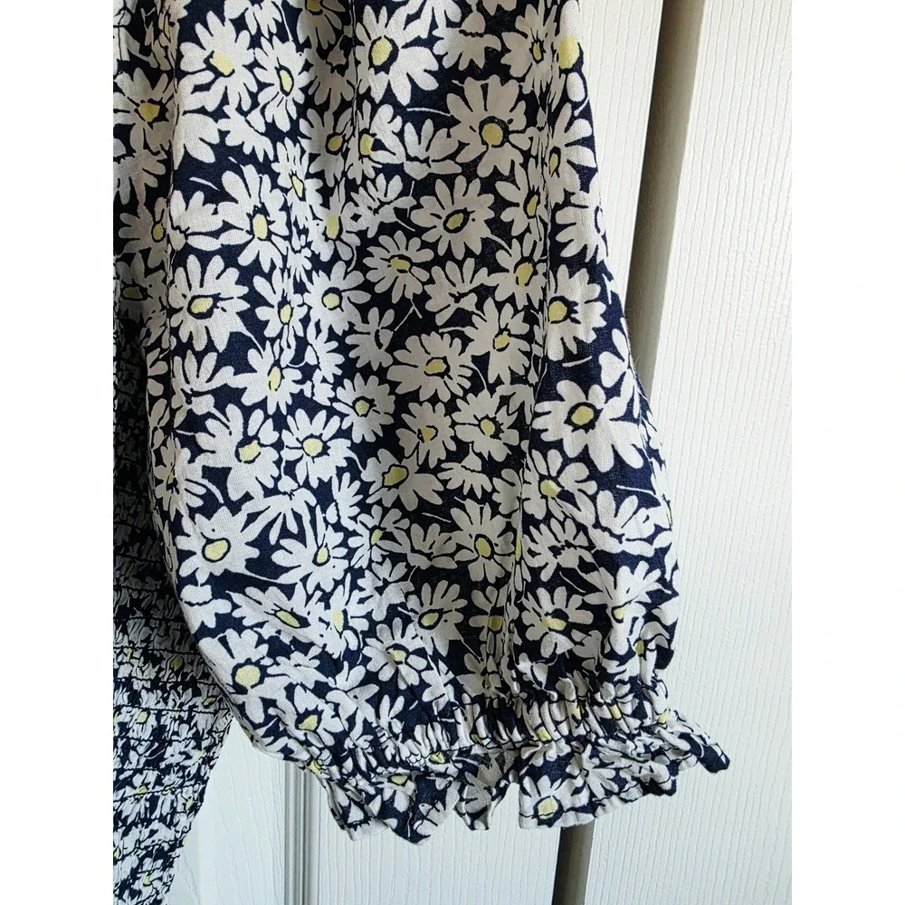 J. Crew XXL Smocked Peplum Top Navy White Floral‎ Puff Slv Square Neck 2X NEW